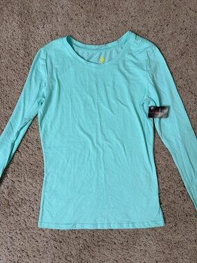 NWT Natural Uniforms Women's Long Sleeve Scoop Neck Tee - Aqua S